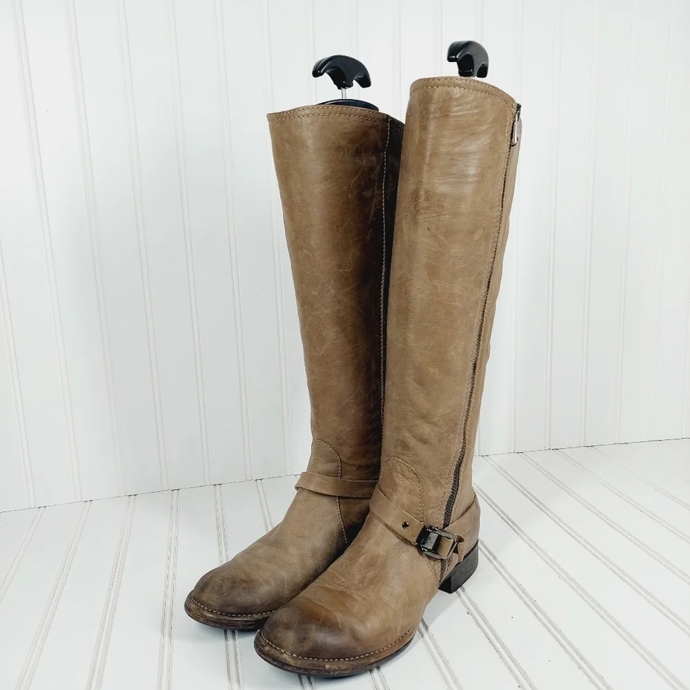 Alberto Fermani Brown Leather Ankle Buckle Strap Detail Side Zip Tall Boots B429